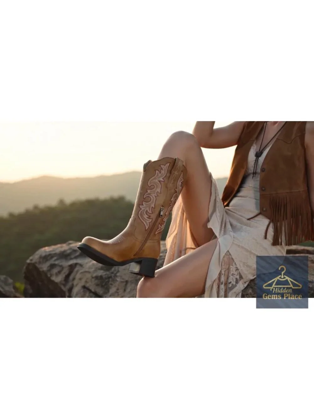 Women's Cowboy Boots Square Toe Mid Calf Western Embroidered Cowgirl Riding